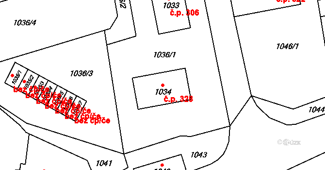 Doksy 328 na parcele st. 1034 v KÚ Doksy u Máchova jezera, Katastrální mapa