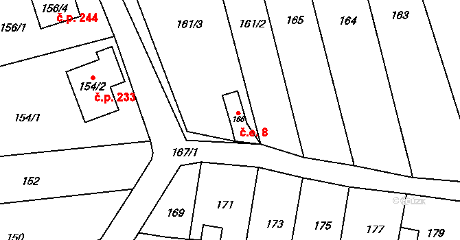 Jinačovice 8 na parcele st. 166 v KÚ Jinačovice, Katastrální mapa
