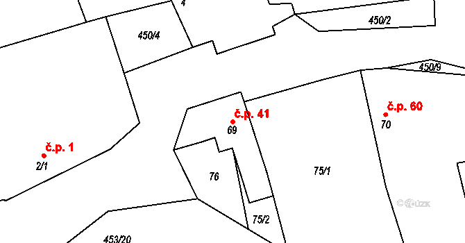 Ješín 41, Velvary na parcele st. 69 v KÚ Ješín, Katastrální mapa