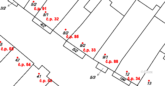 Dražůvky 33 na parcele st. 9/2 v KÚ Dražůvky, Katastrální mapa