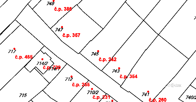Vnorovy 242 na parcele st. 745 v KÚ Vnorovy, Katastrální mapa