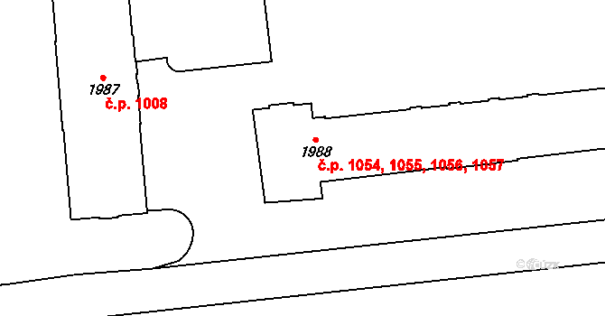 Dubňany 1054,1055,1056,1057 na parcele st. 1988 v KÚ Dubňany, Katastrální mapa