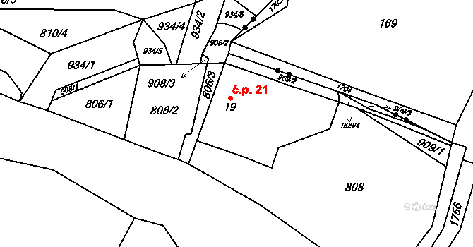 Rounek 21, Vyskytná nad Jihlavou na parcele st. 19 v KÚ Rounek, Katastrální mapa