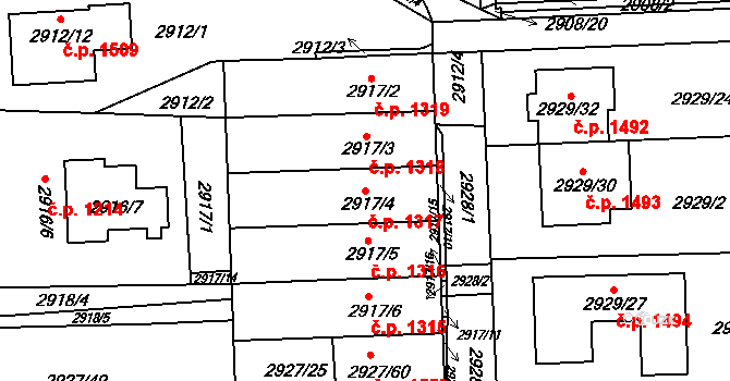Slavkov u Brna 1317 na parcele st. 2917/4 v KÚ Slavkov u Brna, Katastrální mapa