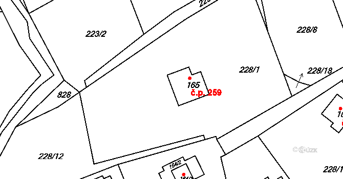 Ládeves 259, Kamenice na parcele st. 165 v KÚ Ládví, Katastrální mapa