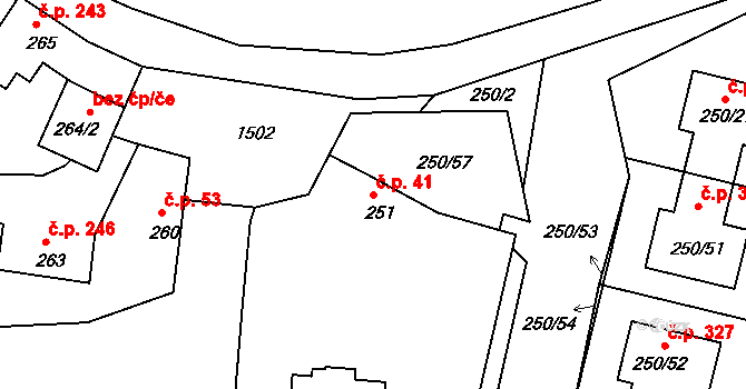 Mochov 41 na parcele st. 251 v KÚ Mochov, Katastrální mapa