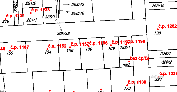 Švermov 1156, Kladno na parcele st. 138 v KÚ Hnidousy, Katastrální mapa