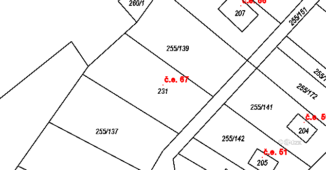 Kramolín 67 na parcele st. 231 v KÚ Kramolín, Katastrální mapa