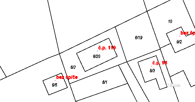 Prchalov 119, Příbor na parcele st. 6/20 v KÚ Prchalov, Katastrální mapa