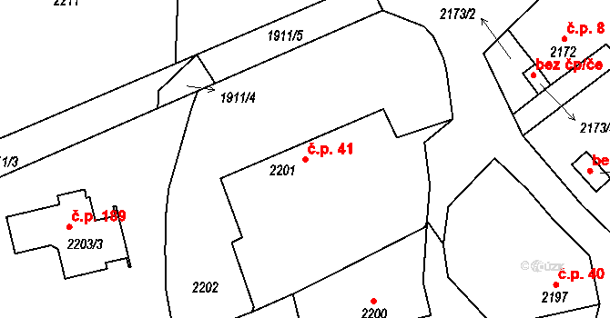 Rovina 41, Hlásná Třebaň na parcele st. 2201 v KÚ Hlásná Třebaň, Katastrální mapa