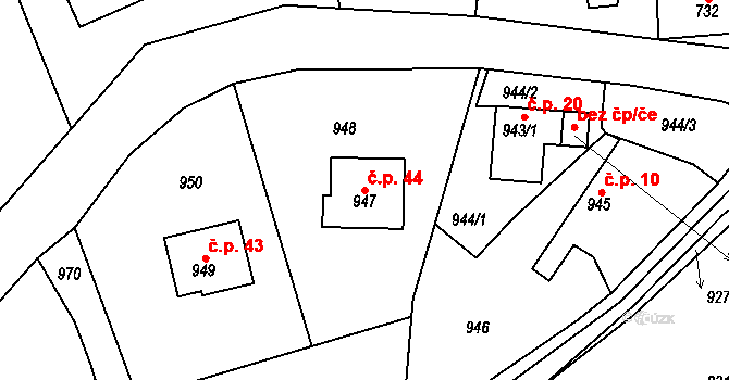 Neřežín 44, Chaloupky na parcele st. 947 v KÚ Chaloupky, Katastrální mapa