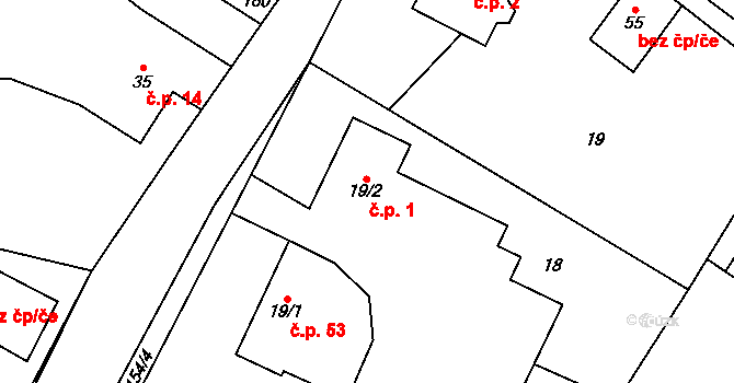 Olešnice 1, Bouzov na parcele st. 19/2 v KÚ Olešnice u Bouzova, Katastrální mapa