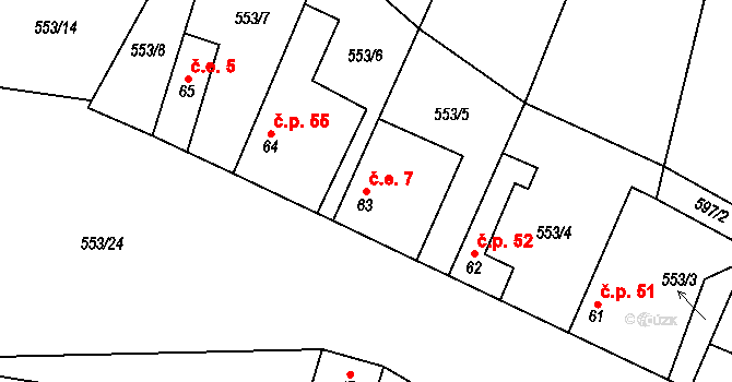 Savín 7, Litovel na parcele st. 63 v KÚ Savín, Katastrální mapa