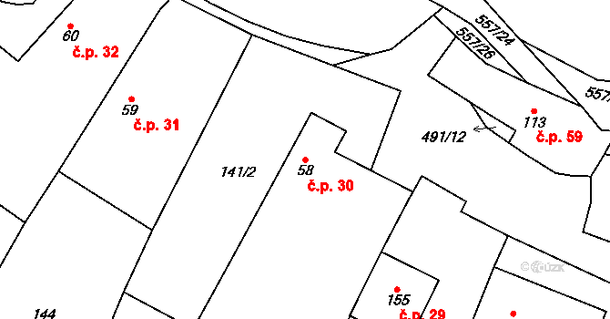 Třebovětice 30, Cerekvice nad Bystřicí na parcele st. 58 v KÚ Třebovětice, Katastrální mapa