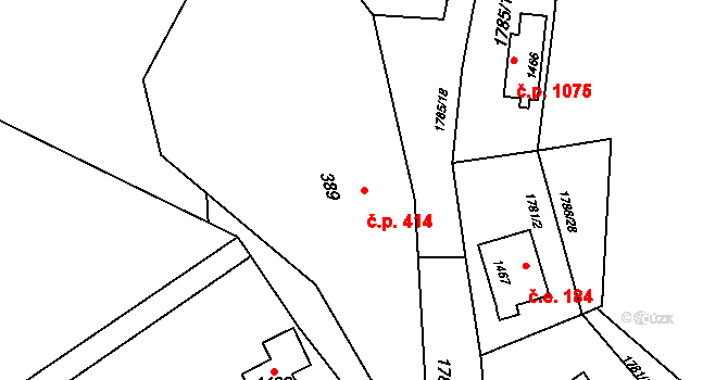 Rožnov pod Radhoštěm 414 na parcele st. 389 v KÚ Rožnov pod Radhoštěm, Katastrální mapa