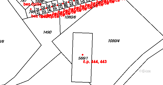 Stará Paka 443,444 na parcele st. 566/1 v KÚ Stará Paka, Katastrální mapa