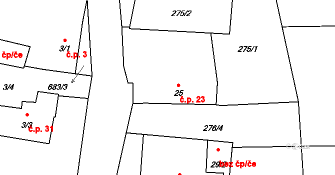 Tuchonice 23, Žimutice na parcele st. 25 v KÚ Tuchonice, Katastrální mapa