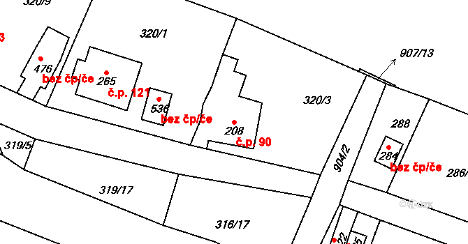 Děčín XXVII-Březiny 90, Děčín na parcele st. 208 v KÚ Březiny u Děčína, Katastrální mapa