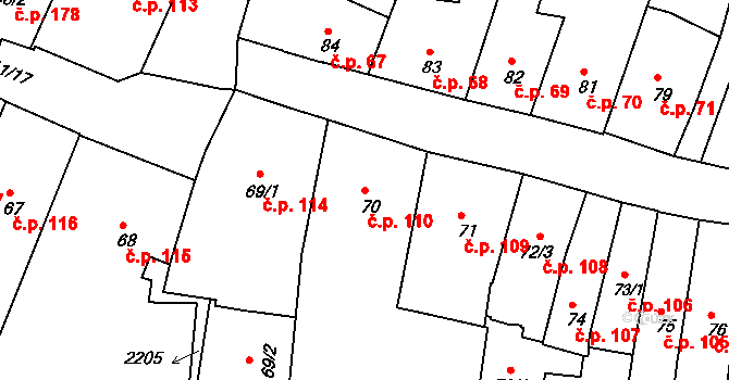 Prachatice I 110, Prachatice na parcele st. 70 v KÚ Prachatice, Katastrální mapa