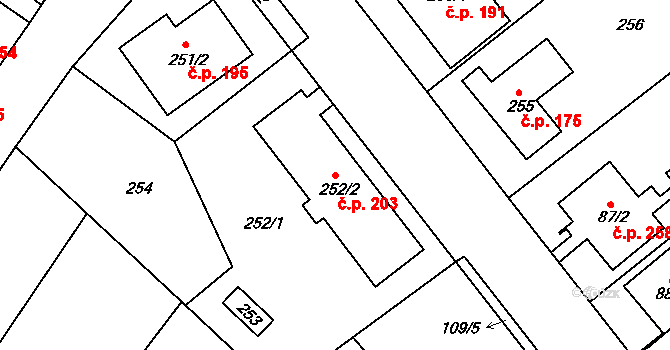 Skorotice 203, Ústí nad Labem na parcele st. 252/2 v KÚ Skorotice u Ústí nad Labem, Katastrální mapa