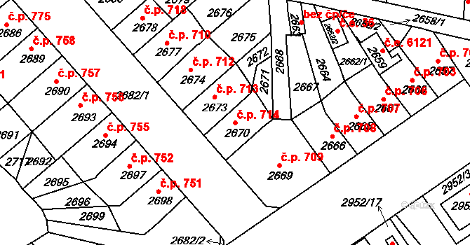 Střekov 714, Ústí nad Labem na parcele st. 2670 v KÚ Střekov, Katastrální mapa