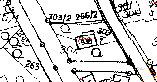 Dolní Dobrouč 75 na parcele st. 838 v KÚ Dolní Dobrouč, Katastrální mapa