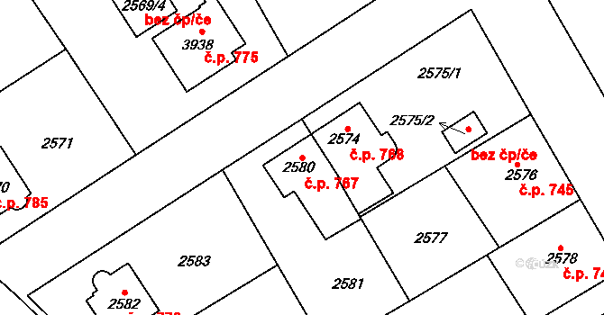 Žamberk 767 na parcele st. 2580 v KÚ Žamberk, Katastrální mapa