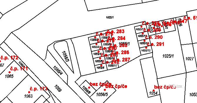 Miřetice u Klášterce nad Ohří 280, Klášterec nad Ohří na parcele st. 1055/4 v KÚ Miřetice u Klášterce nad Ohří, Katastrální mapa