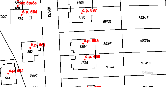 Lány 695, Svitavy na parcele st. 1384 v KÚ Čtyřicet Lánů, Katastrální mapa