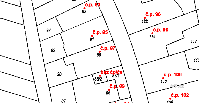 Kníničky 87, Brno na parcele st. 89 v KÚ Kníničky, Katastrální mapa