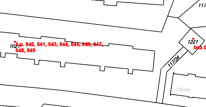 Benešov nad Ploučnicí 641,642,643,644,645, na parcele st. 1021 v KÚ Benešov nad Ploučnicí, Katastrální mapa