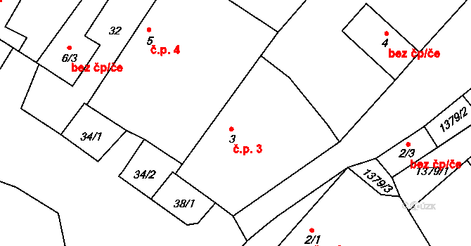 Arneštovice 3 na parcele st. 3 v KÚ Arneštovice, Katastrální mapa