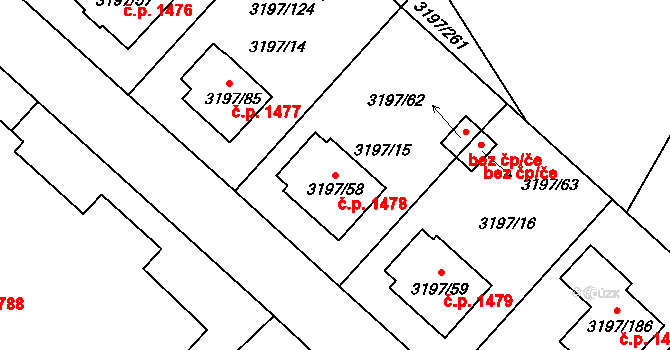 Pelhřimov 1478 na parcele st. 3197/58 v KÚ Pelhřimov, Katastrální mapa