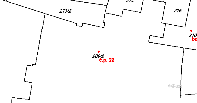 Volyně 22 na parcele st. 209/2 v KÚ Volyně, Katastrální mapa