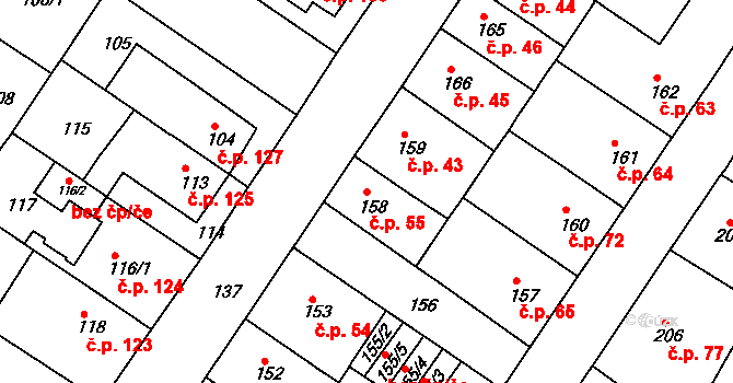 Prosetice 55, Teplice na parcele st. 158 v KÚ Prosetice, Katastrální mapa