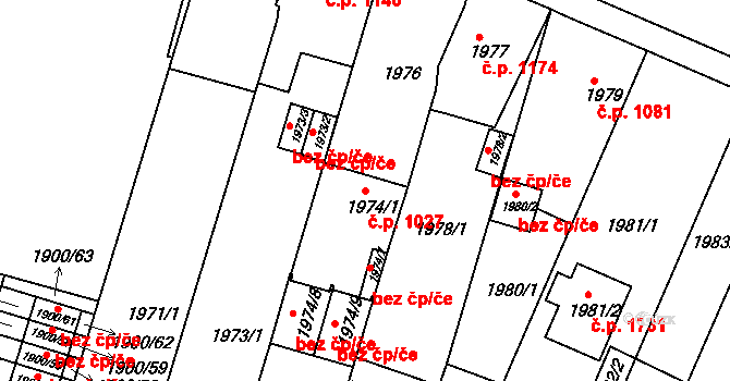 Trnovany 1027, Teplice na parcele st. 1974/1 v KÚ Teplice-Trnovany, Katastrální mapa