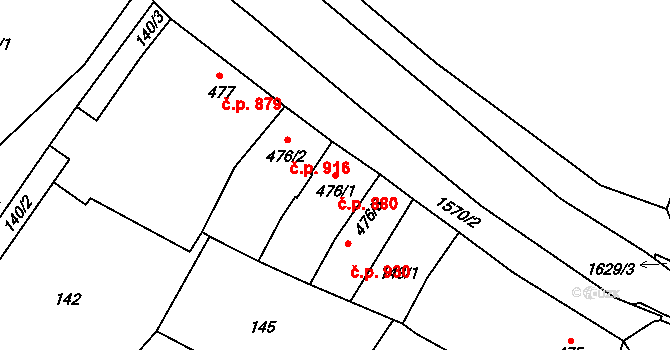 Litovel 880 na parcele st. 476/1 v KÚ Litovel, Katastrální mapa