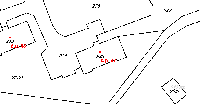 Homole u Panny 47 na parcele st. 235 v KÚ Homole u Panny, Katastrální mapa