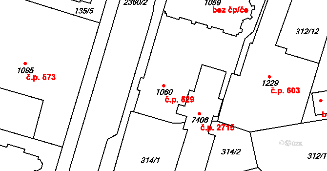 Cheb 529 na parcele st. 1060 v KÚ Cheb, Katastrální mapa