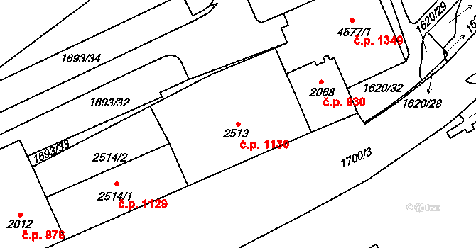 Cheb 1130 na parcele st. 2513 v KÚ Cheb, Katastrální mapa