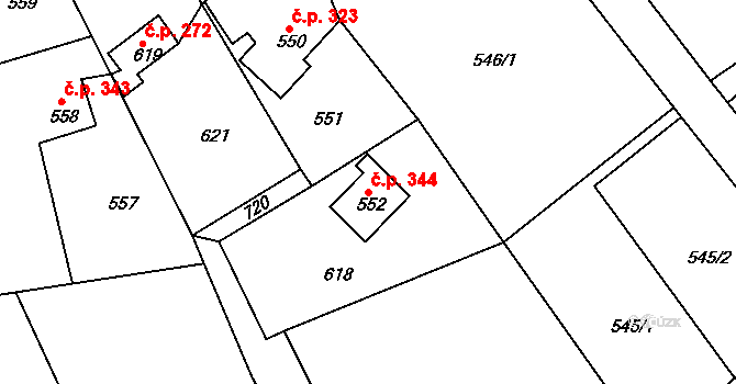 Svatava 344 na parcele st. 552 v KÚ Svatava, Katastrální mapa