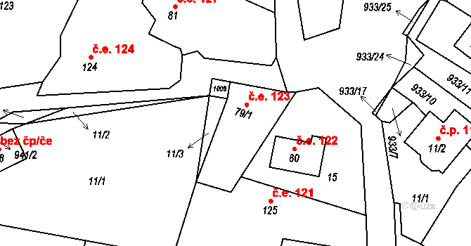 Boleboř 123 na parcele st. 79/1 v KÚ Boleboř, Katastrální mapa
