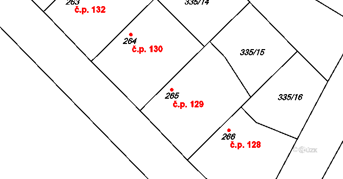 Struhy 129, Čachovice na parcele st. 265 v KÚ Struhy, Katastrální mapa