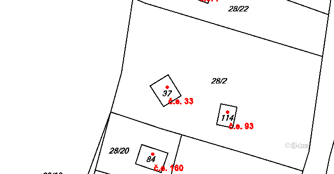 Malý Ratmírov 33, Blažejov na parcele st. 37 v KÚ Malý Ratmírov, Katastrální mapa