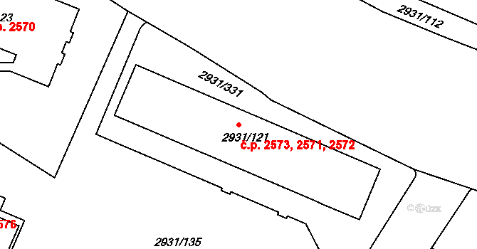 Žižkov 2571,2572,2573, Praha na parcele st. 2931/121 v KÚ Žižkov, Katastrální mapa