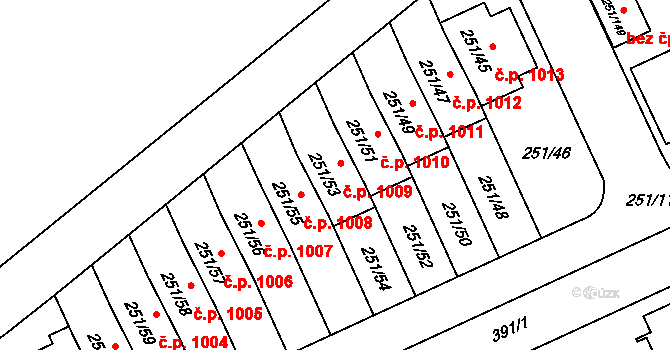 Chodov 1009, Praha na parcele st. 251/53 v KÚ Chodov, Katastrální mapa