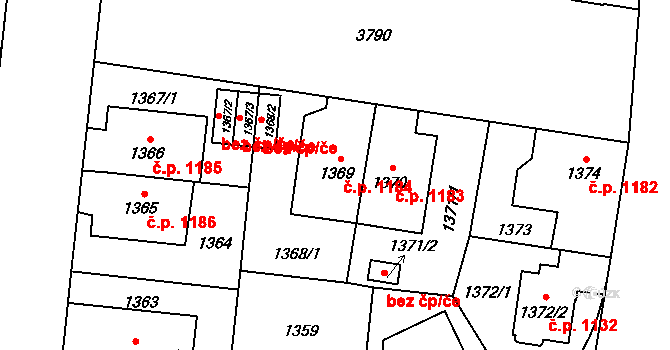 Libeň 1184, Praha na parcele st. 1369 v KÚ Libeň, Katastrální mapa