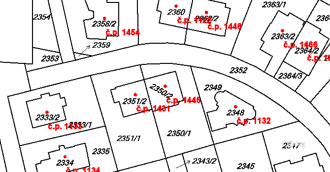 Vršovice 1445, Praha na parcele st. 2350/2 v KÚ Vršovice, Katastrální mapa