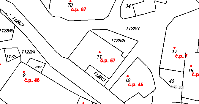 Nihošovice 57 na parcele st. 11 v KÚ Nihošovice, Katastrální mapa