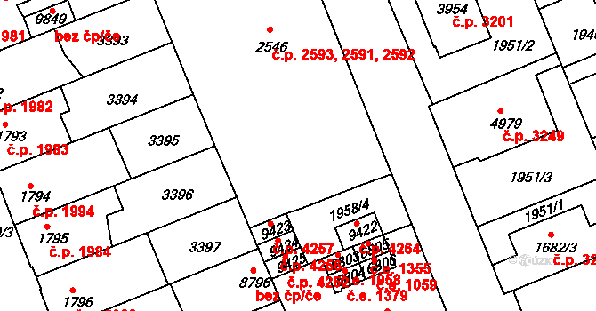 Hodonín 2591,2592,2593 na parcele st. 2546 v KÚ Hodonín, Katastrální mapa